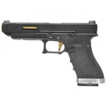 Страйкбольный пистолет WE GLOCK-34 G-Force металл слайд, черная рамка, черный слайд, позолоченный ствол WE-G008WET-1